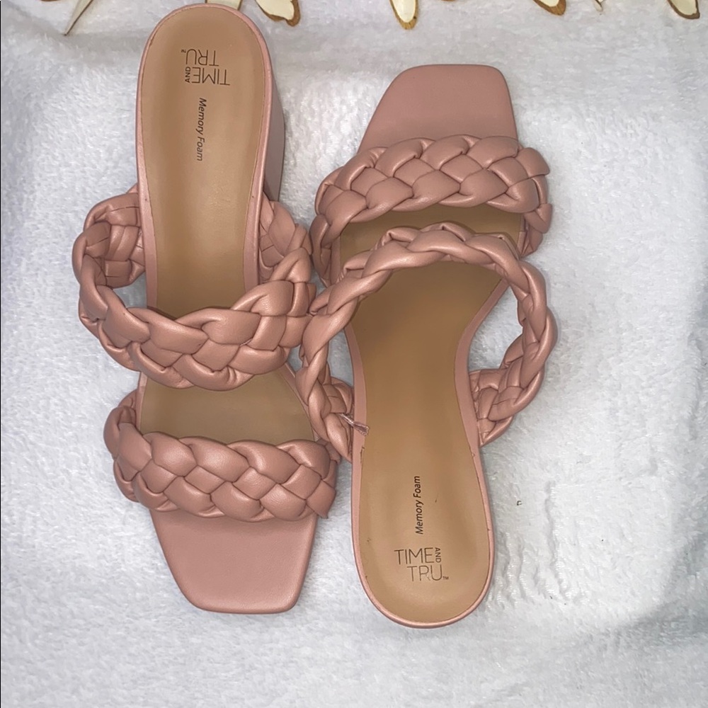 Time and Tru Pink Braided Strap Sandals